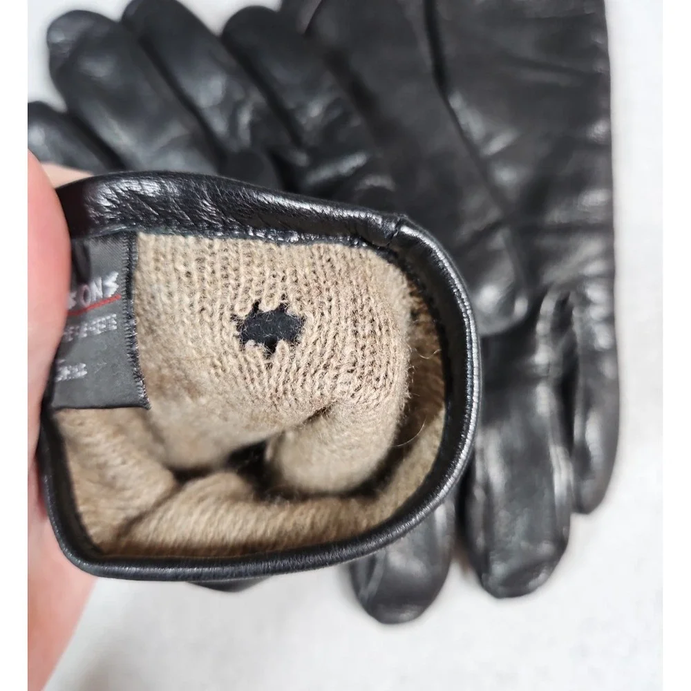Wilsons Leather Womens Black Leather Cashmere Lined Gloves Size Large - Vintage